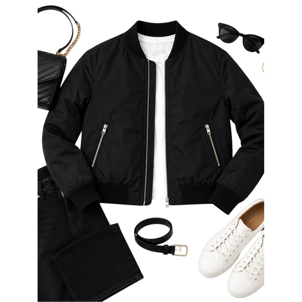 Mackage Black Lightweight Zip Bomber Jacket Women's Small Designer Minimalist